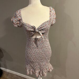 Mable blue floral all over smocked dainty dress sz Large ditsy floral EUC